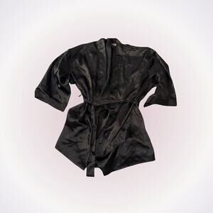 Dreamgirl Black Satin Belted Lingerie Robe | Sz S